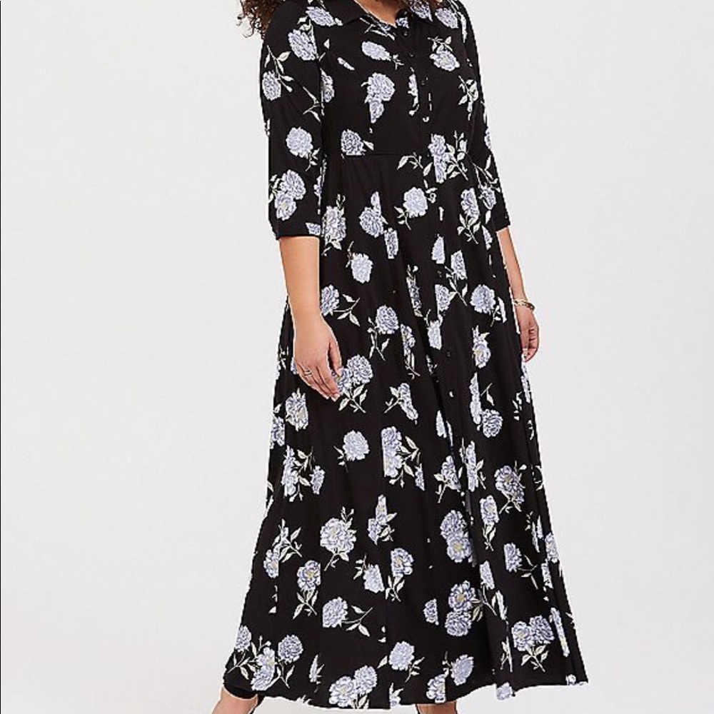 Black Floral Maxi Dress - Elegant Button-Front Style